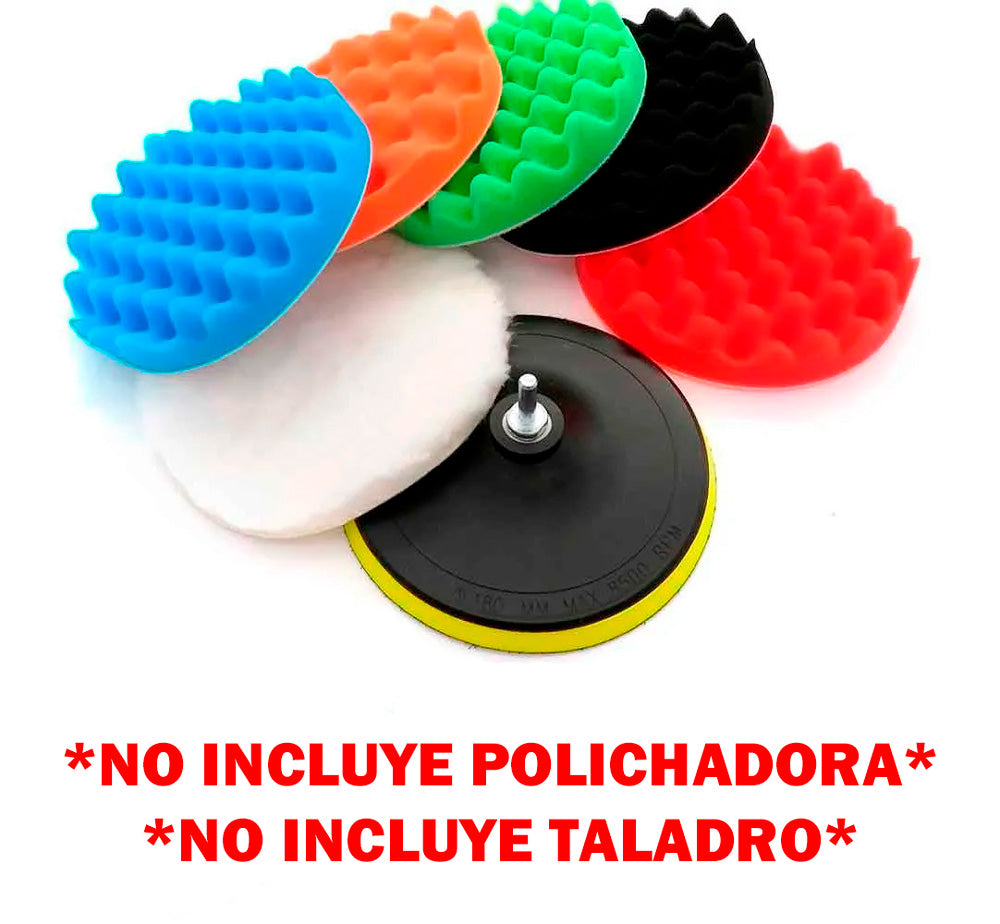 Kit Polichador Disco Velcro 4.5 Pulgadas Mas 8 Pomos Y Adaptador Taladro. **NO INCLUYE TALADRO, NO INCLUYE POLICHADORA**